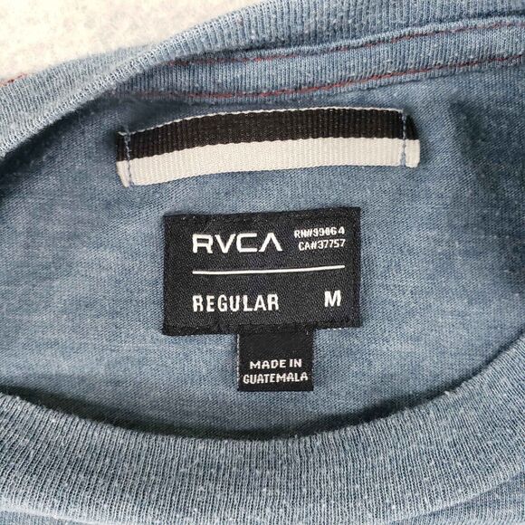 RVCA y2k Pocket T-Shirt Mens Medium Blue Striped Surf Skate Slim Fit Retro - Picture 3 of 5